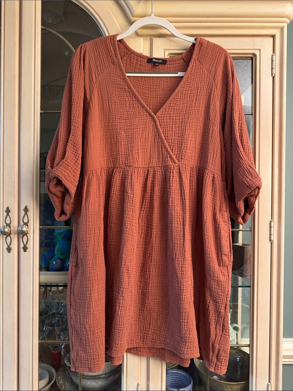 Madewell Rust-Orange Gauze V-Neck Tunic with Pockets